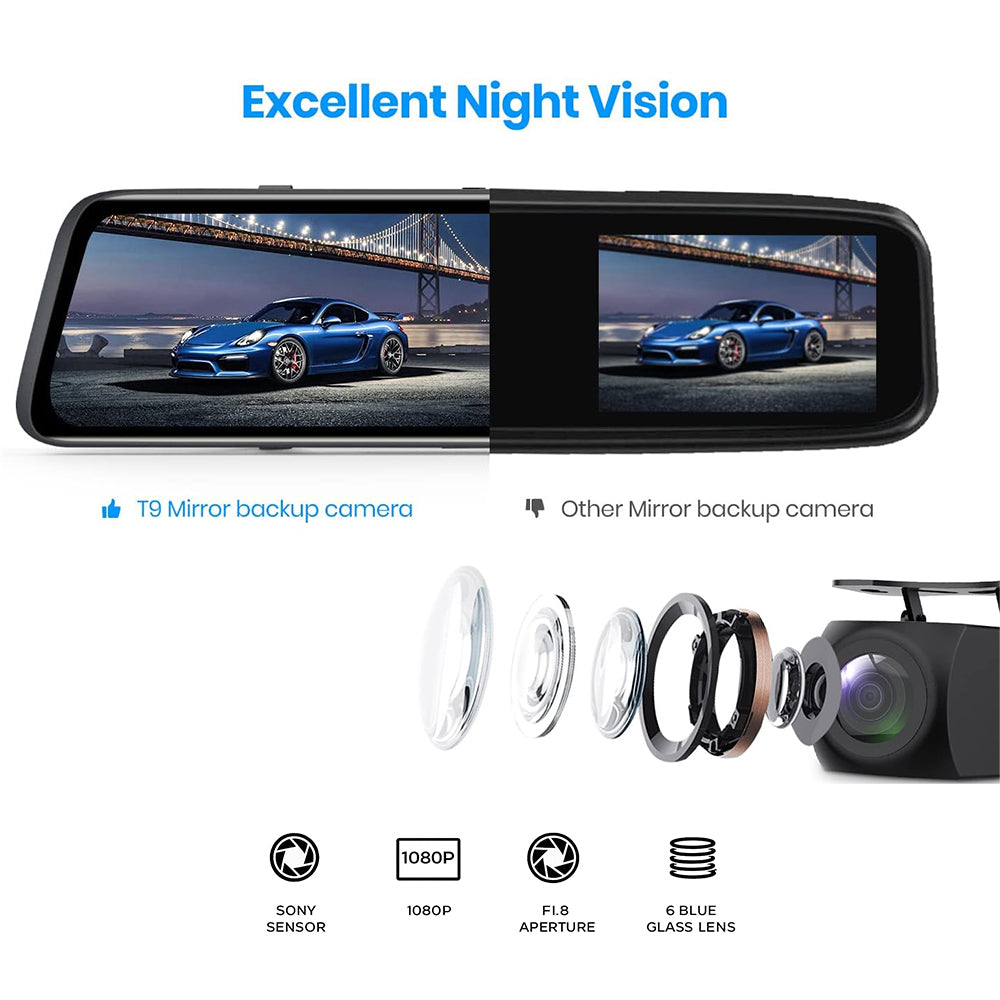 T9 1080P Full Touch Screen Backup Camera & Dashcam 2 in 1