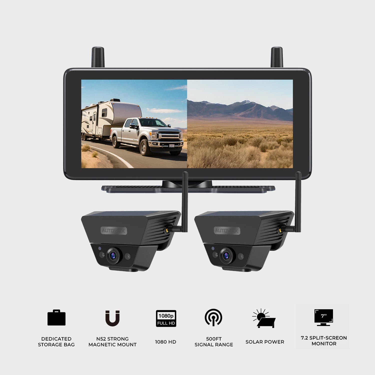 Solar 5B RV Magnetic Backup Camera with Loop Recording