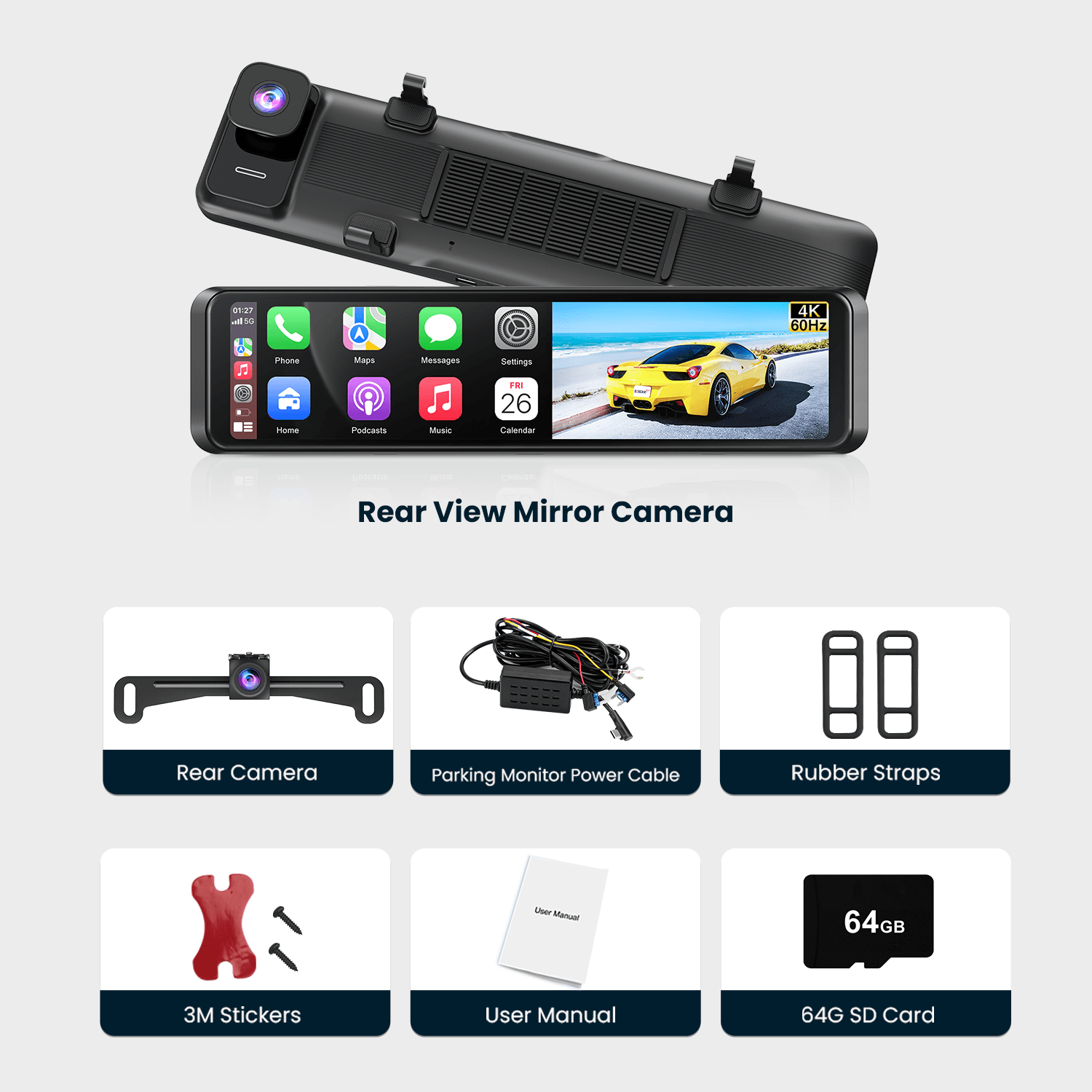 RC04 4K Rear View Mirror Camera with Carplay & Android Auto – AUTO-VOX