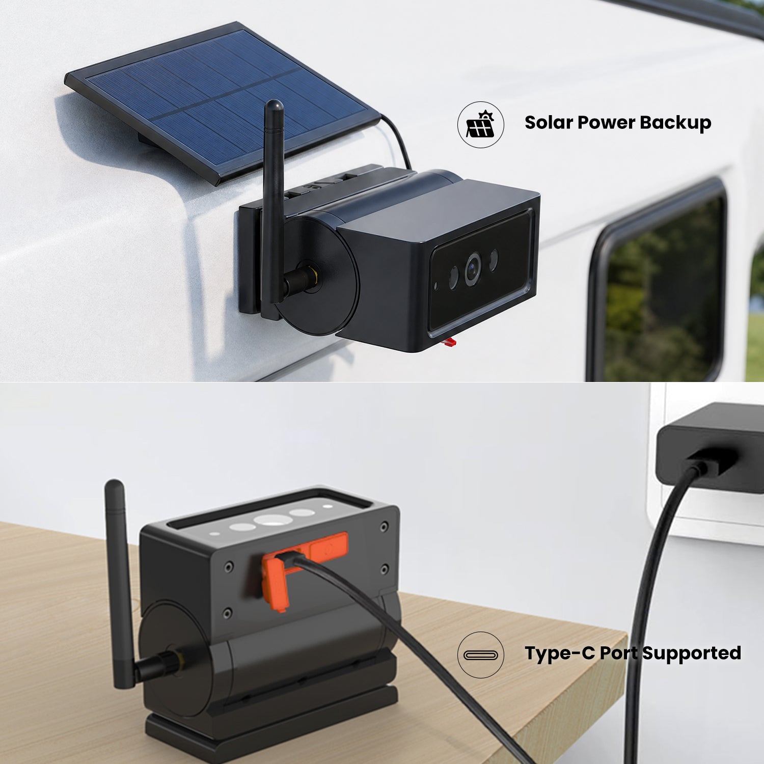 Solar & USB Rechargeable Wireless Backup Camera for iPhone Android