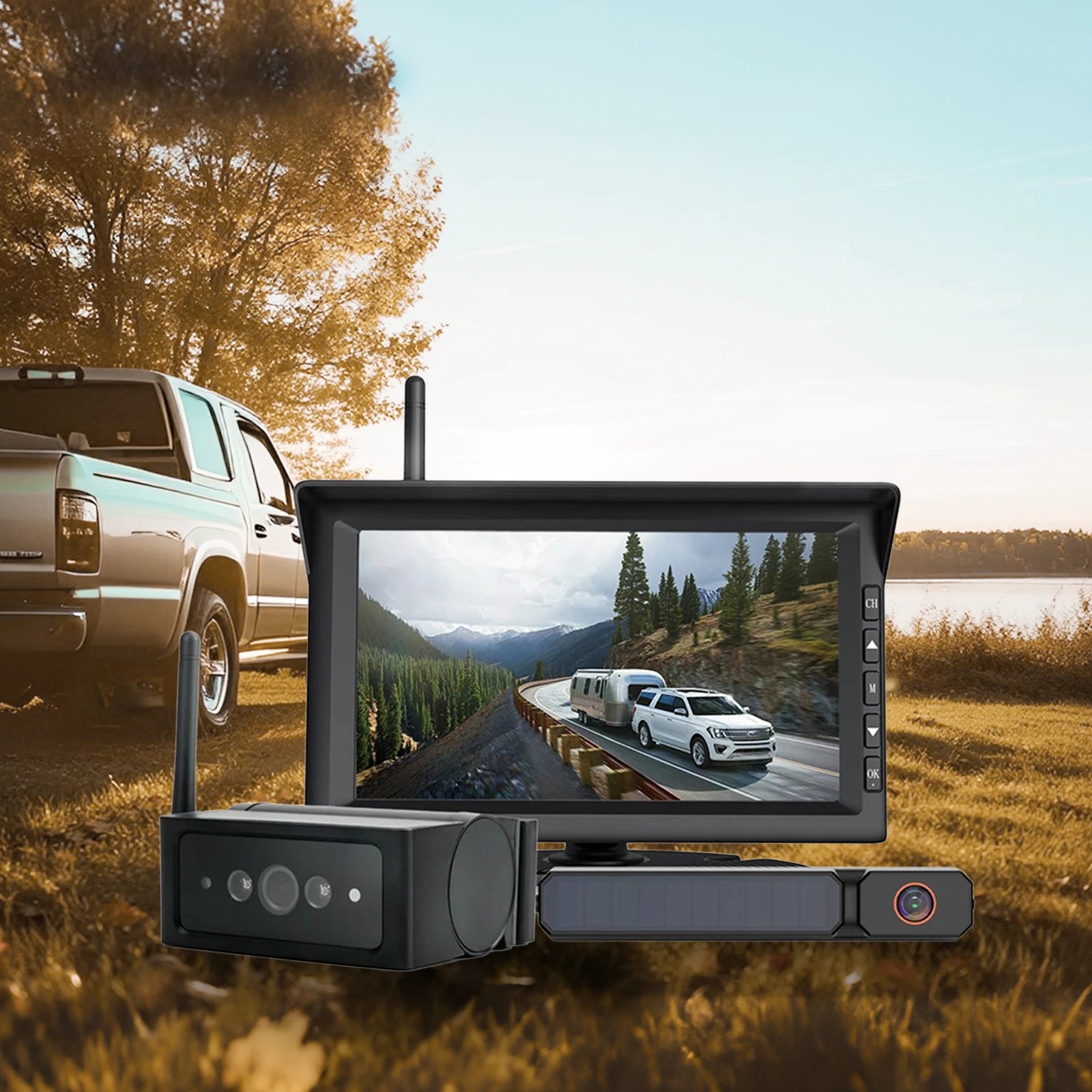 Solar3C Dual Backup Camera Kit with Monitor – 2 Wireless Cameras for RV/Trailer