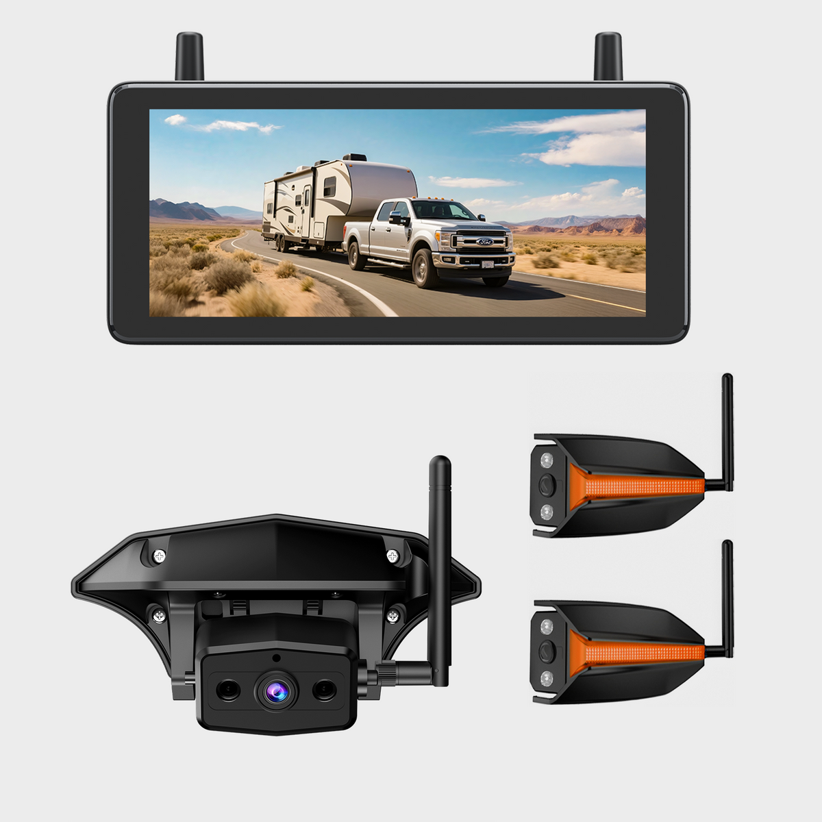 Wireless 3 Channel RV Camera System 1080P HD Full Time Monitoring Driving & Reversing