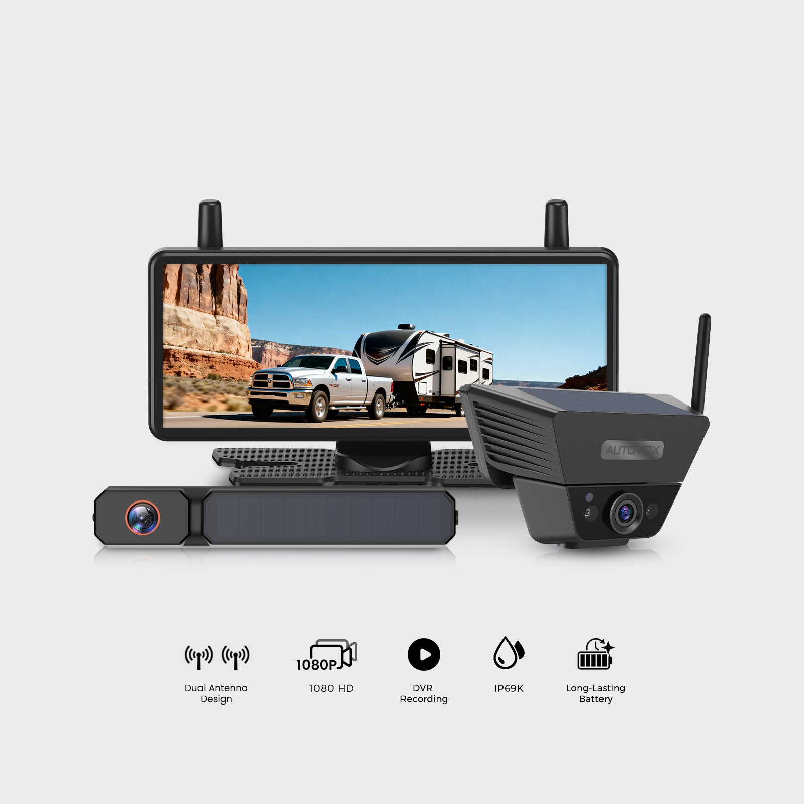 Solar5C Dual channel Backup Camera System Supports Magnetic & License Plate Mounting