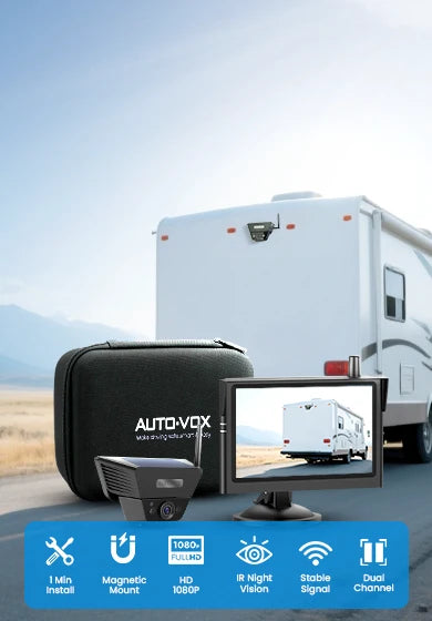 AUTO-VOX Wireless Backup Camera Solar Magnetic: 1-Min DIY Install, 5\" 1080P HD Dual Channel Monitor, Protective Carry Case,Stable Signal,IP69...