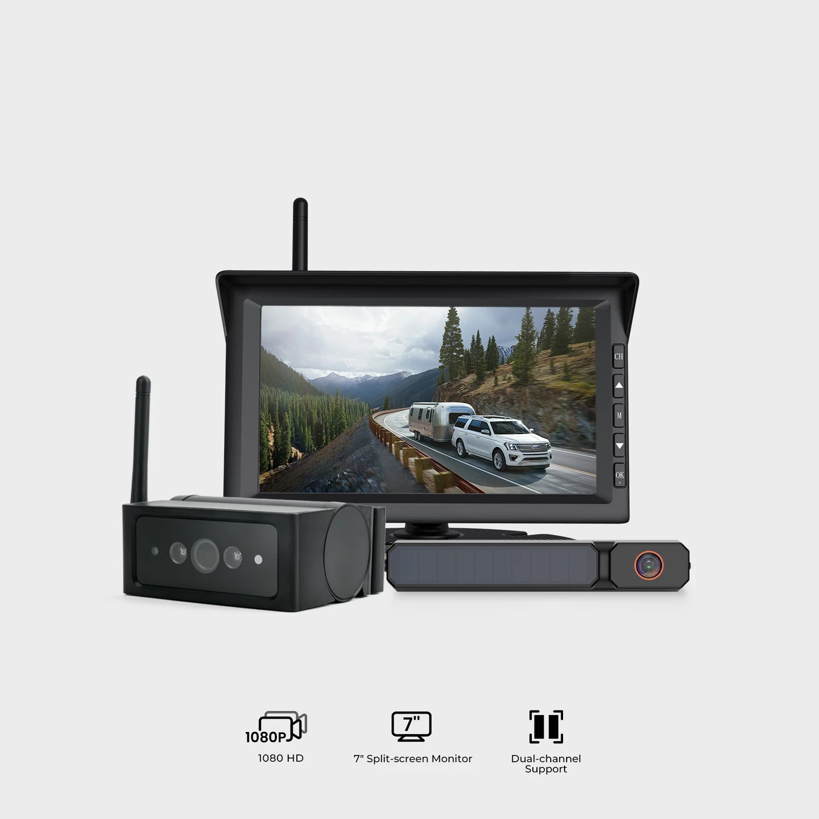 Solar3C Dual Backup Camera Kit with Monitor – 2 Wireless Cameras for RV/Trailer