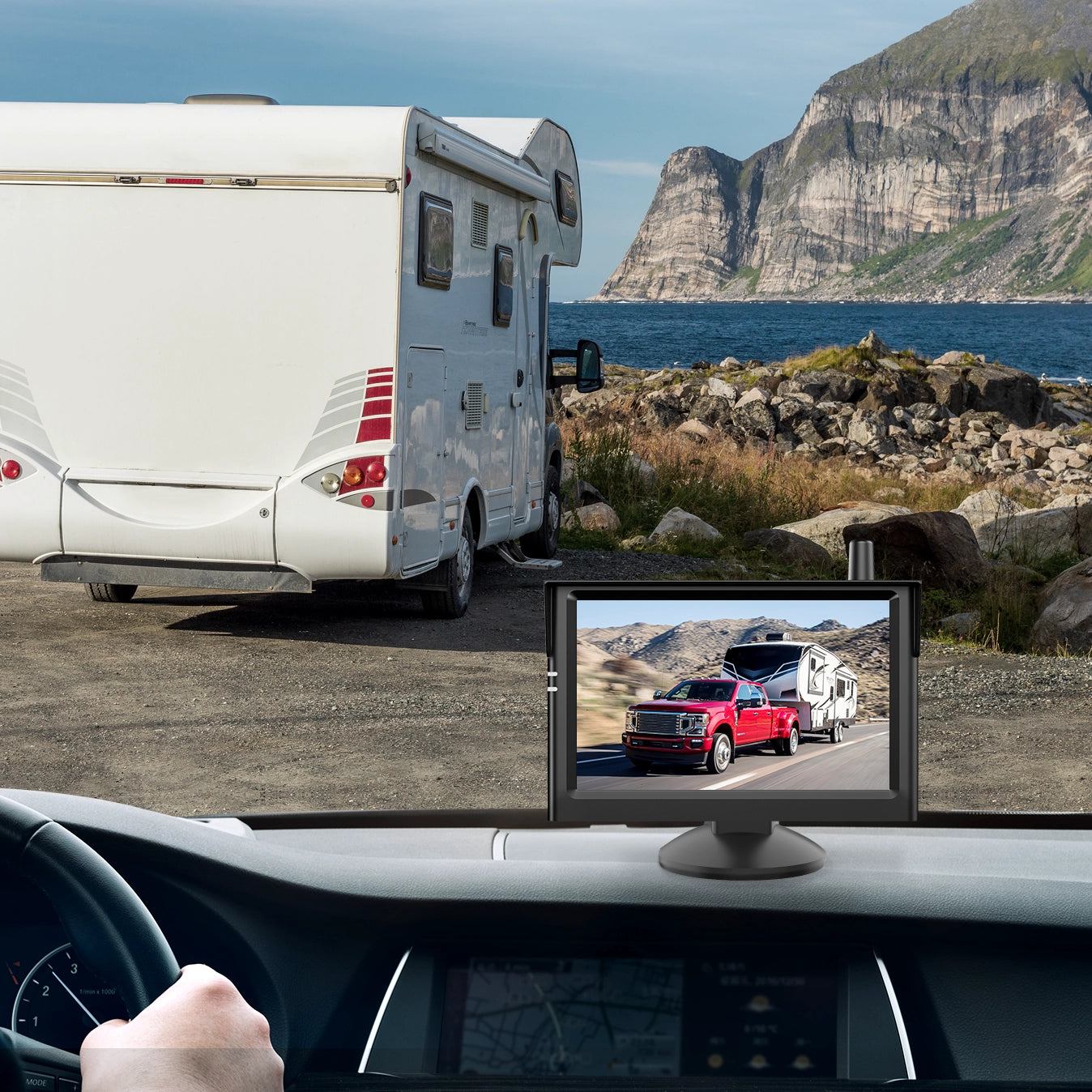 Solar4 B 1080P Magnetic Portable Backup Camera Wireless with 5" Monitor for RV and Camper Trailer