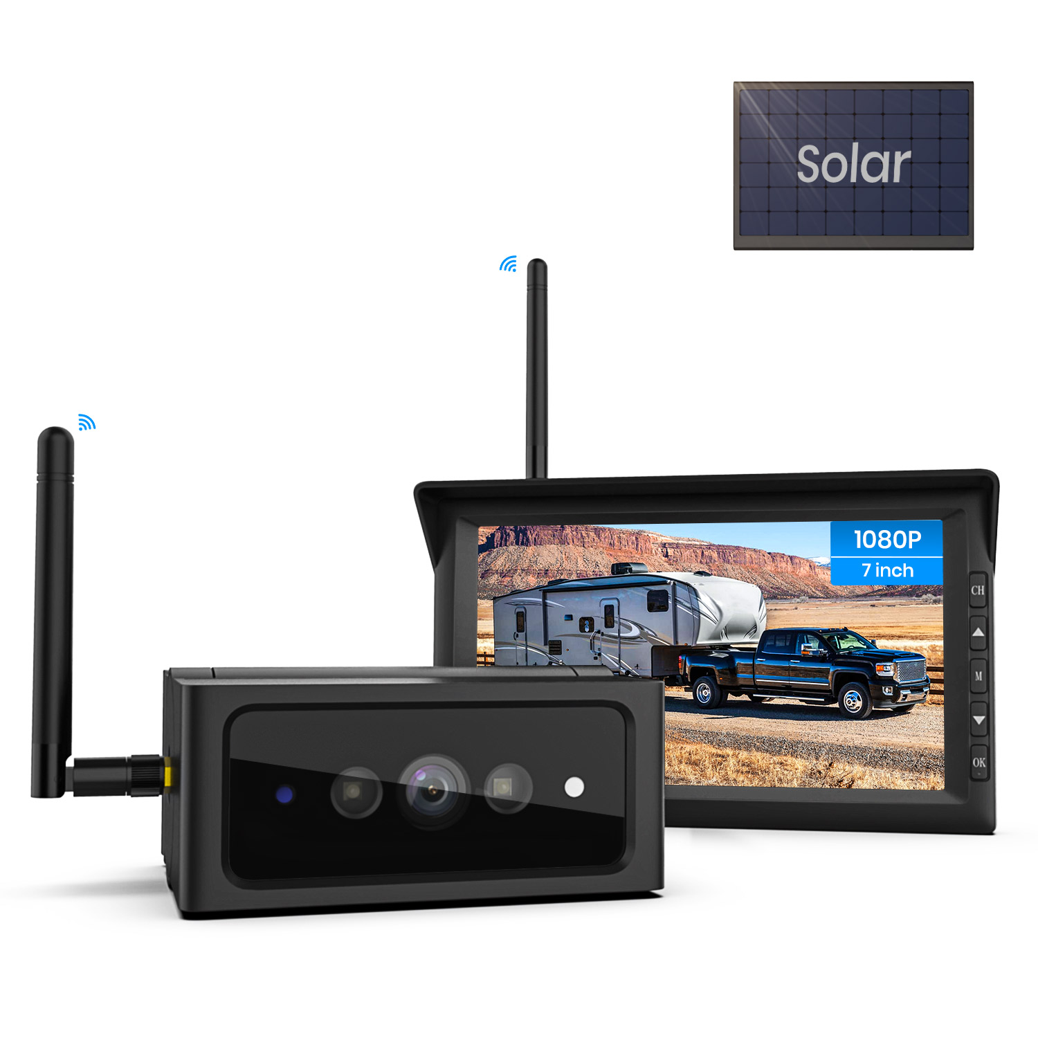 AUTO-VOX Soalr4 Wireless Backup Camera for RV/Truck/Travel Trailer/Camper Van, Powered by by the Sun, 10Mins DIY Installation
